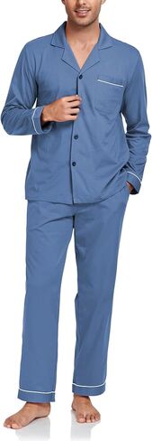 EA'S SECRET Men's 100% Cotton Pajamas Sets Long Sleeve Top and Pants Button Down Sleepwear Loungewear with Pockets S-XL in Saudi Arabia