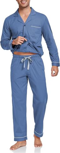 EA'S SECRET Men's 100% Cotton Pajamas Sets Long Sleeve Top and Pants Button Down Sleepwear Loungewear with Pockets S-XL in Saudi Arabia