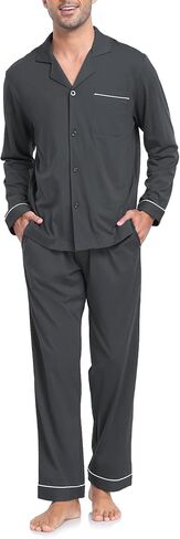 EA'S SECRET Men's 100% Cotton Pajamas Sets Long Sleeve Top and Pants Button Down Sleepwear Loungewear with Pockets S-XL in Saudi Arabia