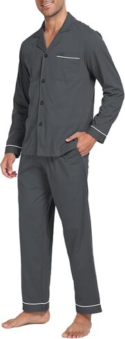 EA'S SECRET Men's 100% Cotton Pajamas Sets Long Sleeve Top and Pants Button Down Sleepwear Loungewear with Pockets S-XL in Saudi Arabia
