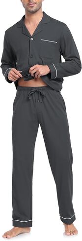 EA'S SECRET Men's 100% Cotton Pajamas Sets Long Sleeve Top and Pants Button Down Sleepwear Loungewear with Pockets S-XL in Saudi Arabia