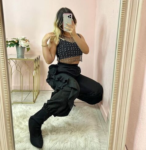 فستان شبكي من حجر الراين للنساء، فستان من اللؤلؤ، قميص نسائي من اللؤلؤ، قميص شبكي مثير من اللؤلؤ، بلوزة فستان كريستالية مثيرة in Kuwait