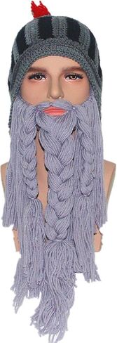 قبعات Kafeimali الأصلية للرجال من Viking Barbarian Knight Beard Hat قبعة صغيرة محبوكة in Kuwait
