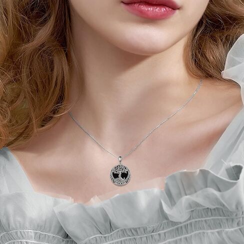 ONEFINITY Tree of Life Necklace/Earrings Sterling Silver Genuine Natural Black Onyx Jewelry Celtic Knot Family Tree Pendant Necklace for Women in Saudi Arabia