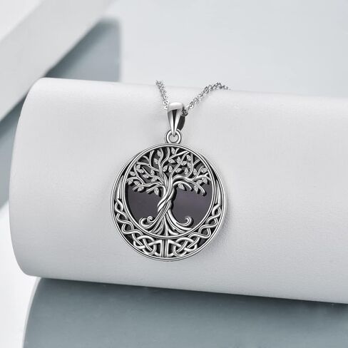 ONEFINITY Tree of Life Necklace/Earrings Sterling Silver Genuine Natural Black Onyx Jewelry Celtic Knot Family Tree Pendant Necklace for Women in Saudi Arabia
