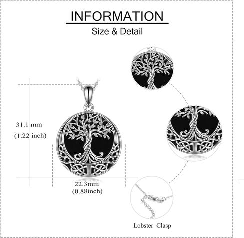 ONEFINITY Tree of Life Necklace/Earrings Sterling Silver Genuine Natural Black Onyx Jewelry Celtic Knot Family Tree Pendant Necklace for Women in Saudi Arabia