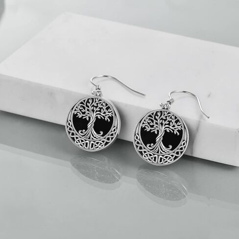 ONEFINITY Tree of Life Necklace/Earrings Sterling Silver Genuine Natural Black Onyx Jewelry Celtic Knot Family Tree Pendant Necklace for Women in Saudi Arabia
