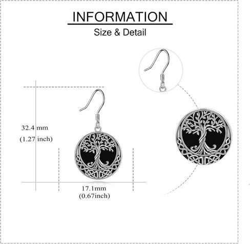 ONEFINITY Tree of Life Necklace/Earrings Sterling Silver Genuine Natural Black Onyx Jewelry Celtic Knot Family Tree Pendant Necklace for Women in Saudi Arabia