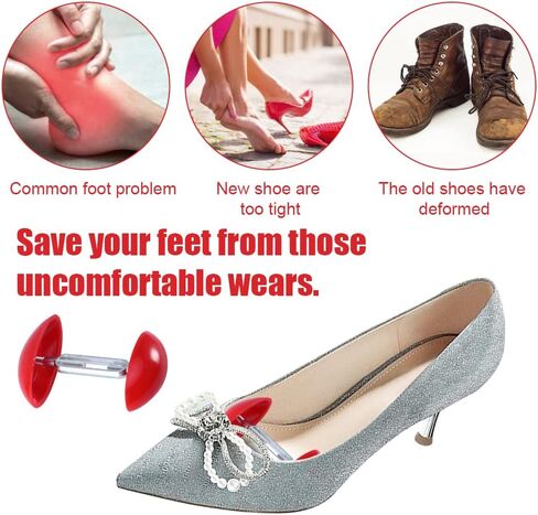 زوجان من ممادات الأحذية الصغيرة للأقدام العريضة مع حقيبة تخزين قابلة للتعديل وموسع الأحذية غير قابل للانزلاق لأقدام واسعة للنساء والرجال (أحمر) in Kuwait