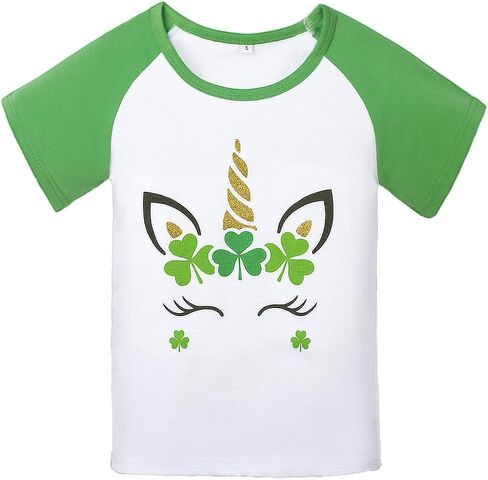 قمصان Hiiraggle Girls St Patricks Day للأطفال قمصان علوية لامعة وحيد القرن بأكمام قصيرة in Kuwait