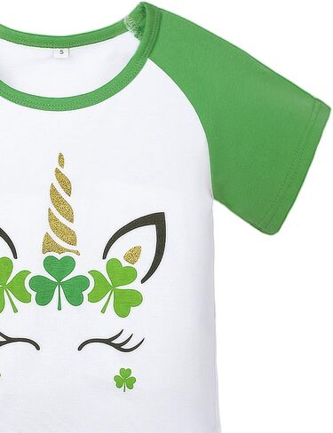 قمصان Hiiraggle Girls St Patricks Day للأطفال قمصان علوية لامعة وحيد القرن بأكمام قصيرة in Kuwait