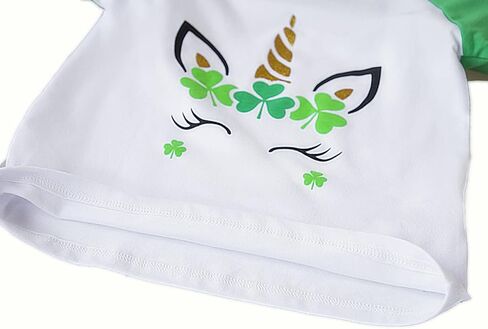 قمصان Hiiraggle Girls St Patricks Day للأطفال قمصان علوية لامعة وحيد القرن بأكمام قصيرة in Kuwait
