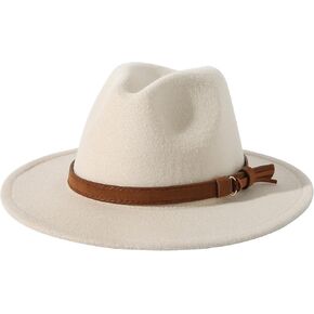 Lanzom النساء والرجال ريترو ستايل واسعة حافة بنما قبعة حزام مشبك قبعة فيدورا من الصوف in Kuwait