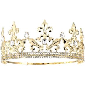 تاج FF كامل دائري للرجال التاج الإمبراطوري من العصور الوسطى فلور دي ليز ذهبي الملك للحفلات, Large (Pack of 1), حجر الراين in Kuwait