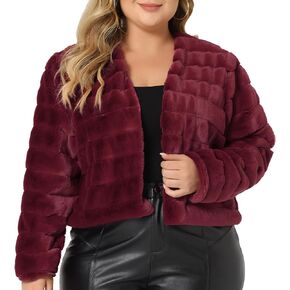 Agnes Orinda Plus Size Fluffy Jacket for Women Open Front Halloween Cropped Faux Fur Winter Jackets