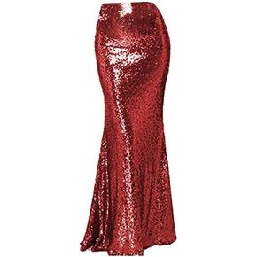 Diandiai Satin Mermaid Long Skirt Evening Party Prom Skirt Beads Women Dress Black
