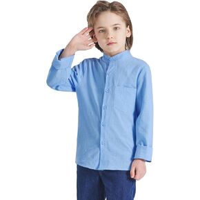 قميص Eymitory Boys بأزرار سفلية وأكمام طويلة كاجوال من القطن والكتان للأطفال، قمصان صيفية بجيب واحد in Kuwait