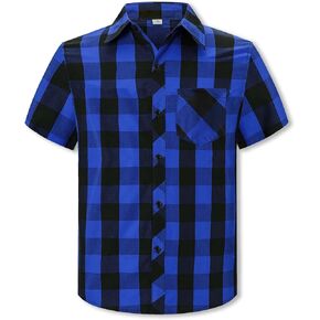Cromoncent Boy Men's Summer Casual Short Sleeve Buffalo Plaid Button Down Shirt