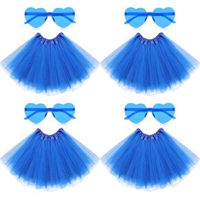 Handepo 8 Pcs Tutus for Women 4 Layered Adult Tutu Skirt with Heart Shaped Sunglasses Tulle Tutu Ballet Costume for Party