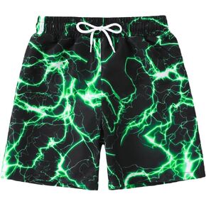 WDIRARA Boy's Lightning Print Drawstring Waist Swim Trunks Quick Dry Swim Beach Shorts
