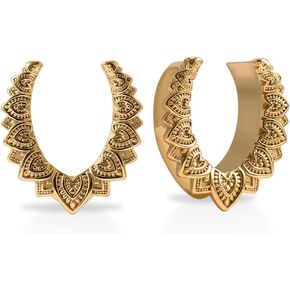 PUNKYOUTH 2PCS Opening Ear Gauges Stream lines Ear Stretchers Hangers Brass Cool Saddle Plug and Tunnels For Ear Double Flared Piercings 0g to 1 inch in Kuwait