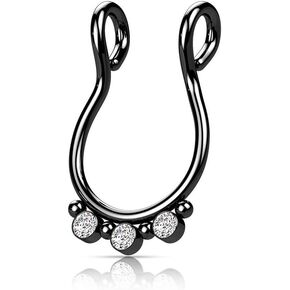 Pierced Owl 18GA 316L Stainless Steel CZ Crystal and Ball Lined Fake Septum Ring