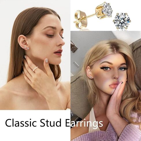 Ringcal 6 أزواج من أقراط الفولاذ المقاوم للصدأ مجموعة هيبوالرجينيك مكعب زركونيا 14K الذهب الأبيض تشيكوسلوفاكيا أقراط للنساء in Kuwait