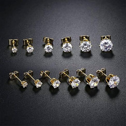 Ringcal 6 أزواج من أقراط الفولاذ المقاوم للصدأ مجموعة هيبوالرجينيك مكعب زركونيا 14K الذهب الأبيض تشيكوسلوفاكيا أقراط للنساء in Kuwait