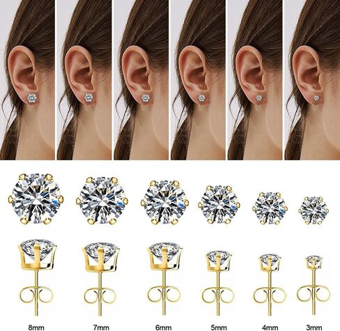 Ringcal 6 أزواج من أقراط الفولاذ المقاوم للصدأ مجموعة هيبوالرجينيك مكعب زركونيا 14K الذهب الأبيض تشيكوسلوفاكيا أقراط للنساء in Kuwait