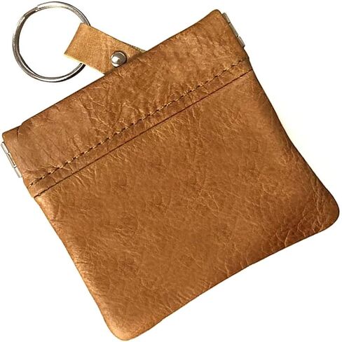 SILVERFEVER Leather Coin Purse Change Holder Squeeze Spring Closure Pouch w Key Ring, 3.5" by 3.5" - Great Gift for Men Women (L Brown -Cowhide) in Saudi Arabia