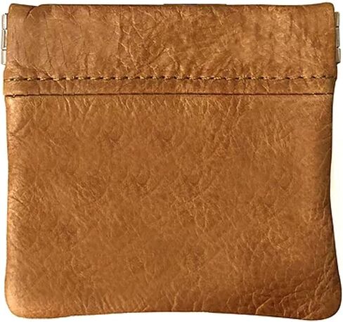 SILVERFEVER Leather Coin Purse Change Holder Squeeze Spring Closure Pouch w Key Ring, 3.5" by 3.5" - Great Gift for Men Women (L Brown -Cowhide) in Saudi Arabia