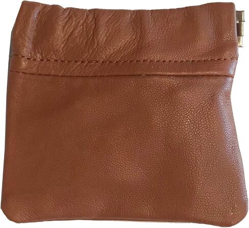 SILVERFEVER Leather Coin Purse Change Holder Squeeze Spring Closure Pouch w Key Ring, 3.5" by 3.5" - Great Gift for Men Women (L Brown -Cowhide) in Saudi Arabia