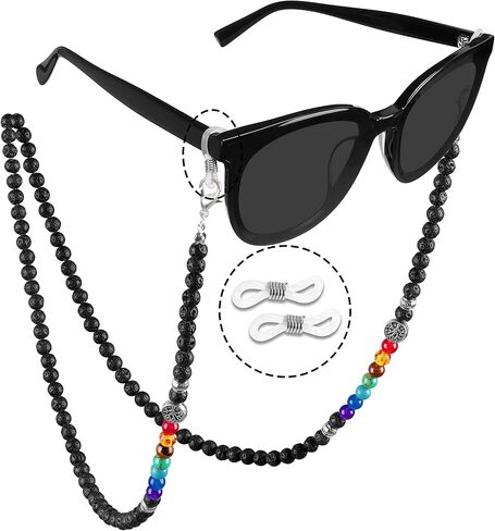 سلسلة نظارات Ucharmbead للنظارات الشمسية وحزام شاكرا جوهرة حجر مطرز بقناع وحبل قناع الوجه وقلادة للنساء والرجال in Kuwait