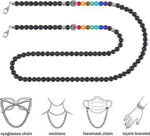 سلسلة نظارات Ucharmbead للنظارات الشمسية وحزام شاكرا جوهرة حجر مطرز بقناع وحبل قناع الوجه وقلادة للنساء والرجال in Kuwait
