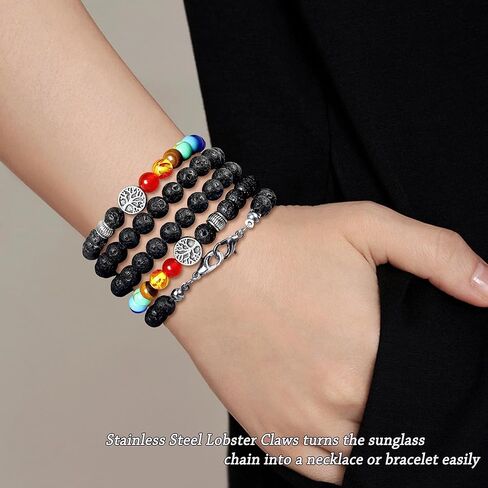 سلسلة نظارات Ucharmbead للنظارات الشمسية وحزام شاكرا جوهرة حجر مطرز بقناع وحبل قناع الوجه وقلادة للنساء والرجال in Kuwait