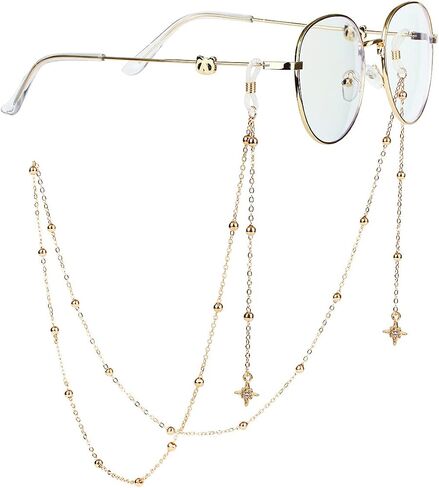 AININI 27.5 inch Eyeglass Chains Star Gold Bead Face Mask Lanyard Mask Chains Eyeglass Necklace Eyewear Retainer String Holder Around Neck for Women in Saudi Arabia