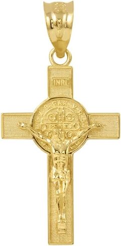 Saint Collection Solid 14k Yellow Gold St. Benedict Crucifix Cross Charm Pendant (1.30") in Saudi Arabia