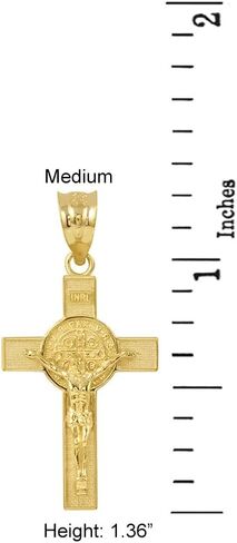 Saint Collection Solid 14k Yellow Gold St. Benedict Crucifix Cross Charm Pendant (1.30") in Saudi Arabia
