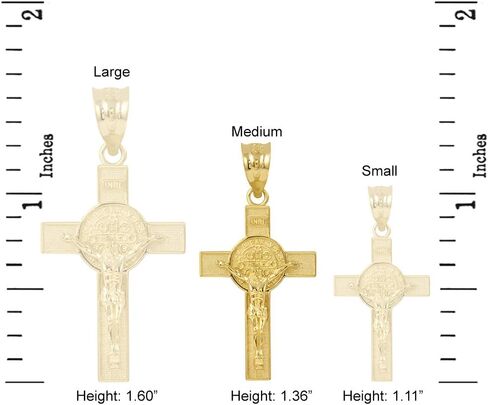 Saint Collection Solid 14k Yellow Gold St. Benedict Crucifix Cross Charm Pendant (1.30") in Saudi Arabia