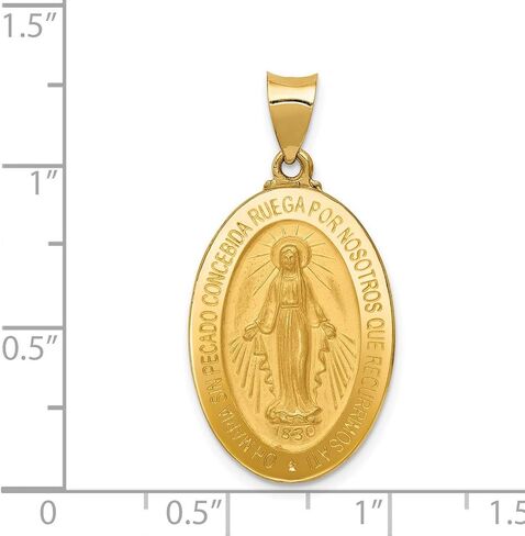 Mary Mother of God Miraculous Medal with Words Hollow Oval Pendant in Real 14k Gold in Saudi Arabia