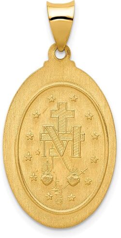 Mary Mother of God Miraculous Medal with Words Hollow Oval Pendant in Real 14k Gold in Saudi Arabia