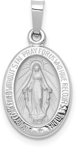 Mary Mother of God Miraculous Medal with Words Hollow Oval Pendant in Real 14k Gold in Saudi Arabia