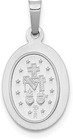 Mary Mother of God Miraculous Medal with Words Hollow Oval Pendant in Real 14k Gold in Saudi Arabia