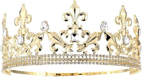 تاج FF كامل دائري للرجال التاج الإمبراطوري من العصور الوسطى فلور دي ليز ذهبي الملك للحفلات, Large (Pack of 1), حجر الراين in Kuwait