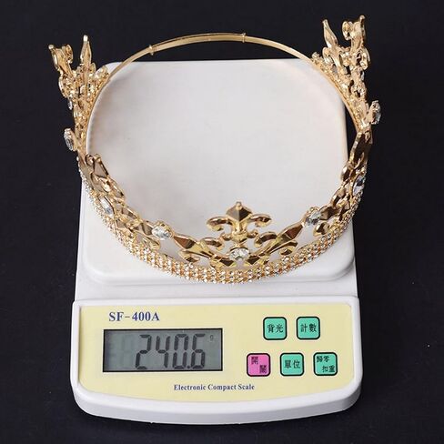 تاج FF كامل دائري للرجال التاج الإمبراطوري من العصور الوسطى فلور دي ليز ذهبي الملك للحفلات, Large (Pack of 1), حجر الراين in Kuwait