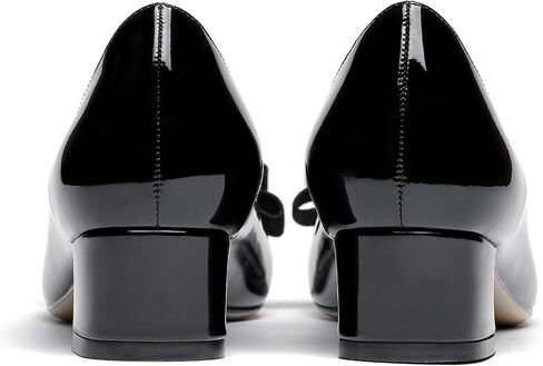 WAYDERNS Women's Patent Leather Bow Slip On Round Toe Chunky Low Heel Pumps Shoes 1.5 Inch in Kuwait