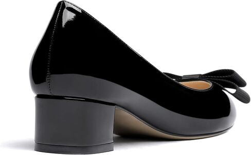 WAYDERNS Women's Patent Leather Bow Slip On Round Toe Chunky Low Heel Pumps Shoes 1.5 Inch in Kuwait