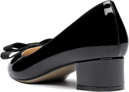 WAYDERNS Women's Patent Leather Bow Slip On Round Toe Chunky Low Heel Pumps Shoes 1.5 Inch in Kuwait