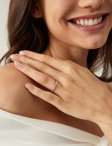 EAMTI 1.5mm Gold Plated Eternity Bands for Women 925 Sterling Silver Half Eternity Stackable CZ Engagement Ring for Women Size 3-10 in Kuwait