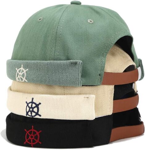 Zegoo Rudder Embroidery Pattern Sailor Cap Rolled Cuff Retro Brimless Hat in Kuwait